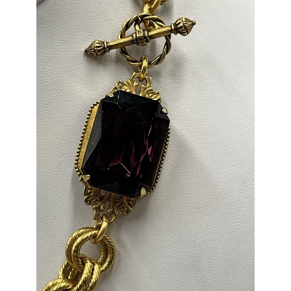 John Wind Gold Plated Chunky Toggle Purple Resin Crystal Statement Necklace - Picture 4 of 11
